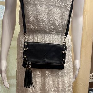 Vera Pelle navy Italian Leather Crossbody Bag with Tassel